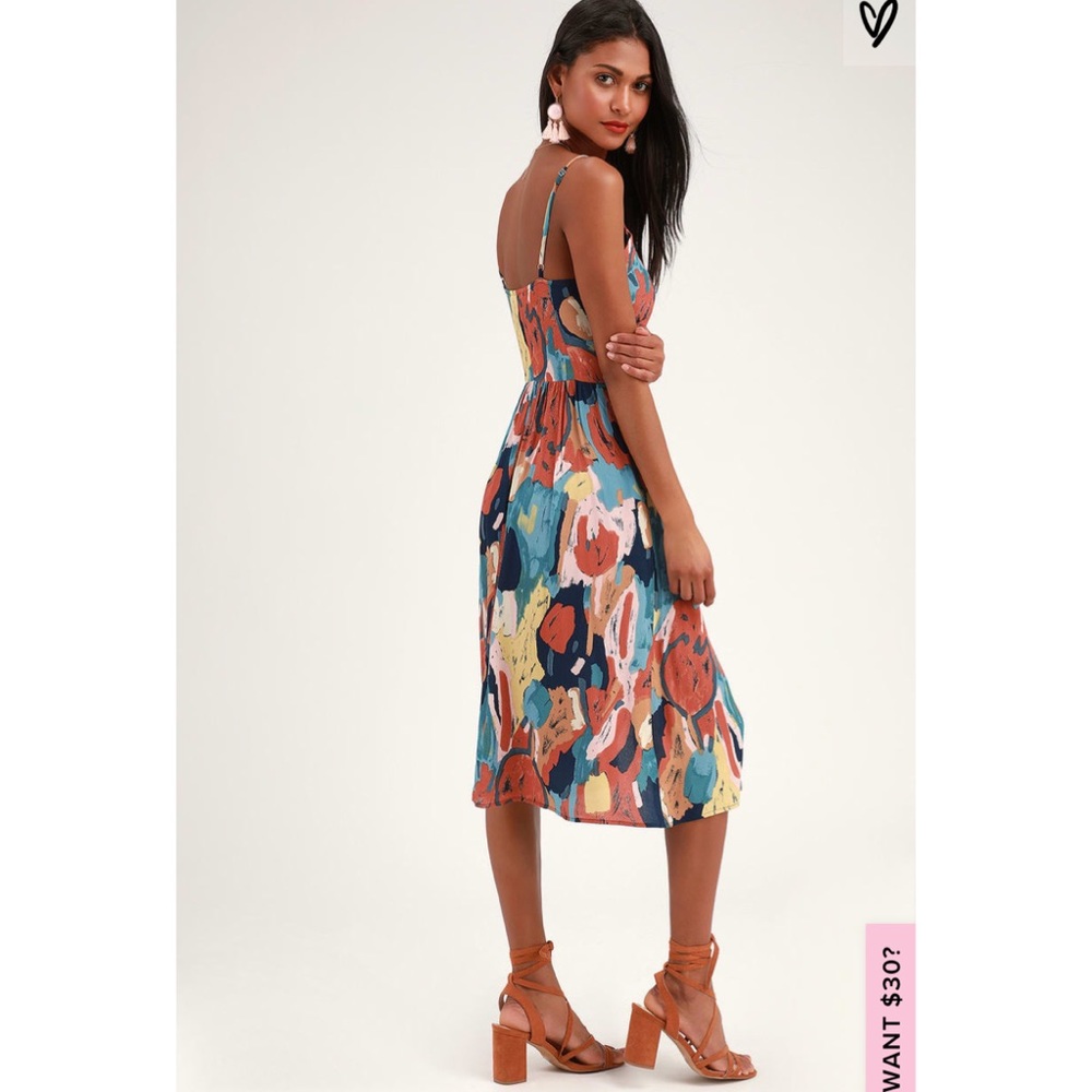 Eve Painted Tulip Multi Print Button-Up Midi Dress - image 3